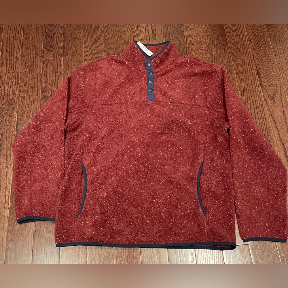 J. Crew Nordic Men’s Large Burgundy 1/4 Neck Snap Button Fleece NEW Size Large